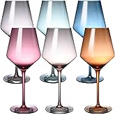 LUXULISH Colored Wine Glasses Set of 6, Long Stem Hand Blown Premium Crystal Red White Wine Glass, Great Gift Set for Wife & Mom, Wedding, Anniversary, Christmas, Birthday - 18Oz