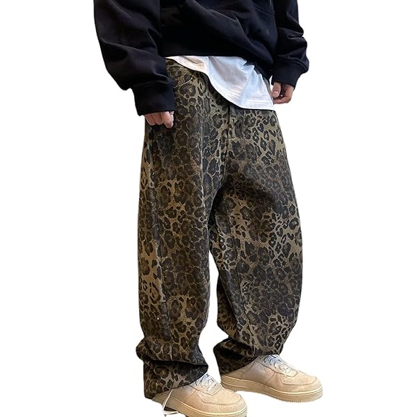 XPONNI Y2k Jeans Animal Print Y2k Pants Leopard Print Womens Baggy