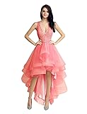 Sarahbridal Juniors Tulle Hi-Low Lace Prom Dress