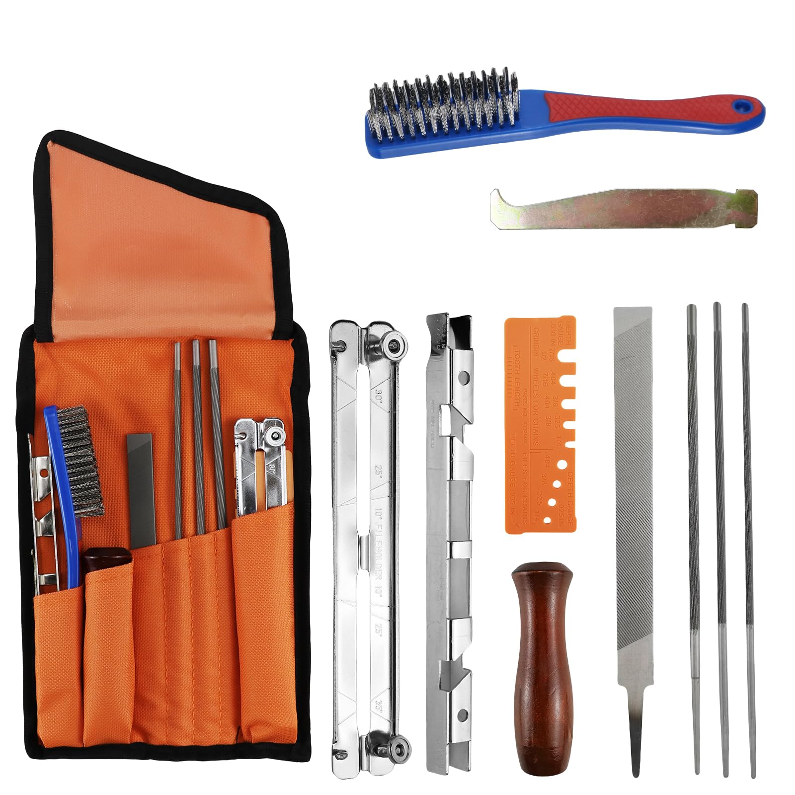 11pcs Chainsaw Sharpening Kit, Universal Chainsaw Chain Sharpener File Kit, Chainsaw Sharpener Tools with 5/32-Inch (4 mm), 3/16-Inch (4.8 mm), 7/32-Inch (5.5 mm) Round Files, for Sharpening Chainsaw