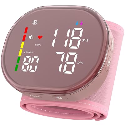 Guaever Wrist Blood Pressure Monitor Rechargeable BP Machine with 5.3"~7.7" Cuff, 2×120 Memory, One-Button Switch Memory and User, Professional Automatic Wrist BP Cuff BP Monitor for Family (Pink)