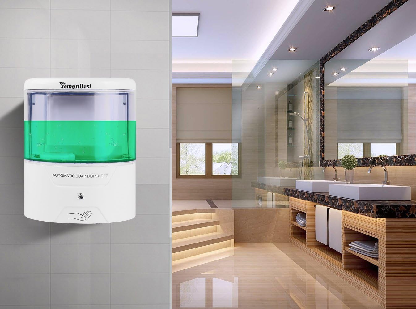 LemonBest Wall-Mount Soap Pump No Touch Automatic Sensor Soap Dispenser Infrared Sanitizer Pump 600ml: Home & Kitchen