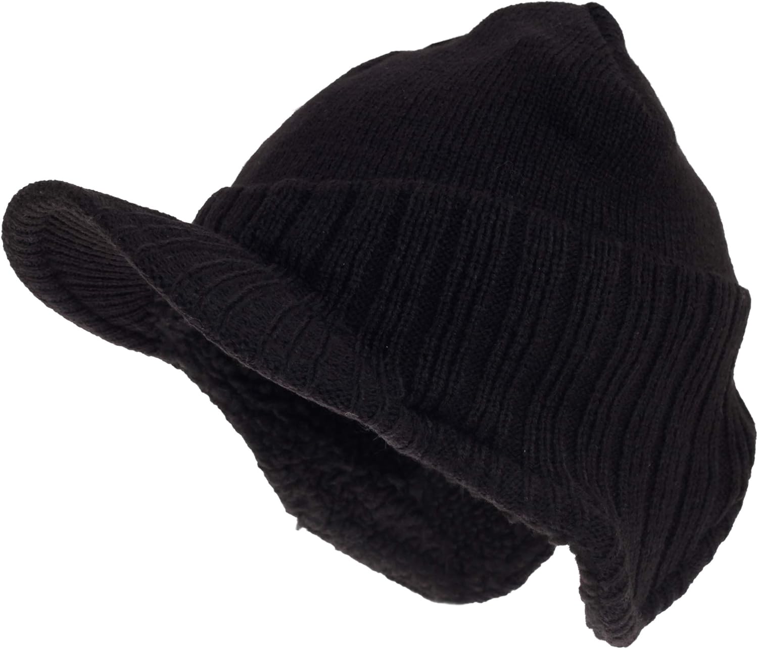 woolly hat with peak