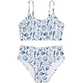 BEAUDRM Girl's 2 Piece Bikini Set Seashell Printed Tankini Cute High Waisted Bathing Suits Spaghetti Strap Swimsuit