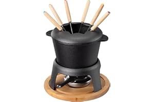 Navaris Cheese Fondue Set for 6 People - 2qt Cast Iron Fondue Sets with 6 Colour Coded Forks for Cheese, Chocolate or Meat - 