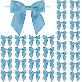 Fbshicung 115 Pack Twist Tie Bows for Treat Bags 3" White Satin Ribbon Bows for Package Craft Gift Wrapping Decoration (Sky Blue)