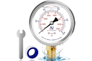 NexSphere 100 PSI Liquid Filled Pressure Gauge, 1/4 NPT Lower Mount, 2.5" Dial, 304 Stainless Steel Case, Glycerin Filled Plumbing Pressure Gauge, for Home Air/Oil/Water Pressure Test