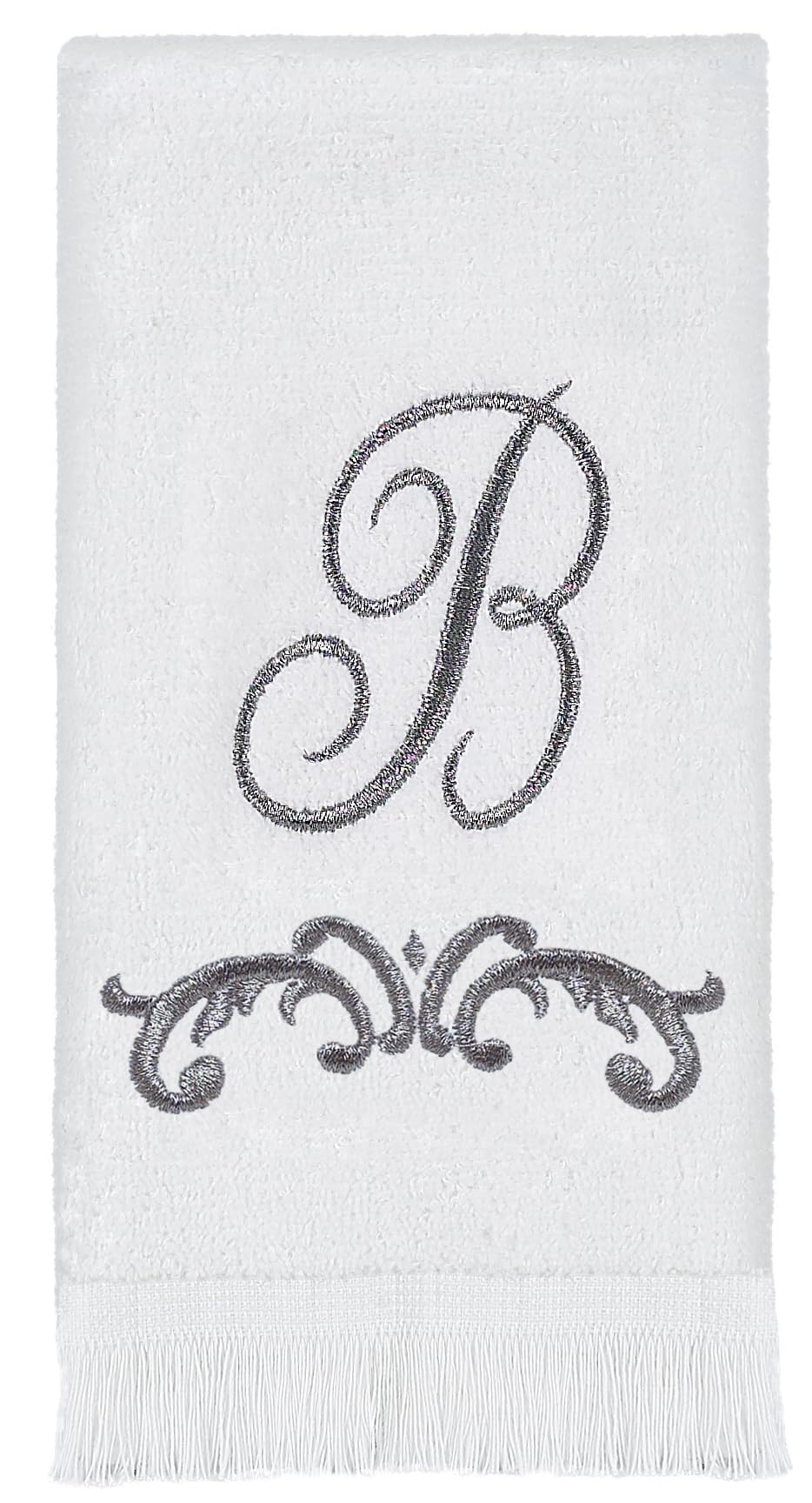 Avanti Linens Soft & Absorbent Cotton Towel, R-Scroll, Cursive Style Decor, White, B