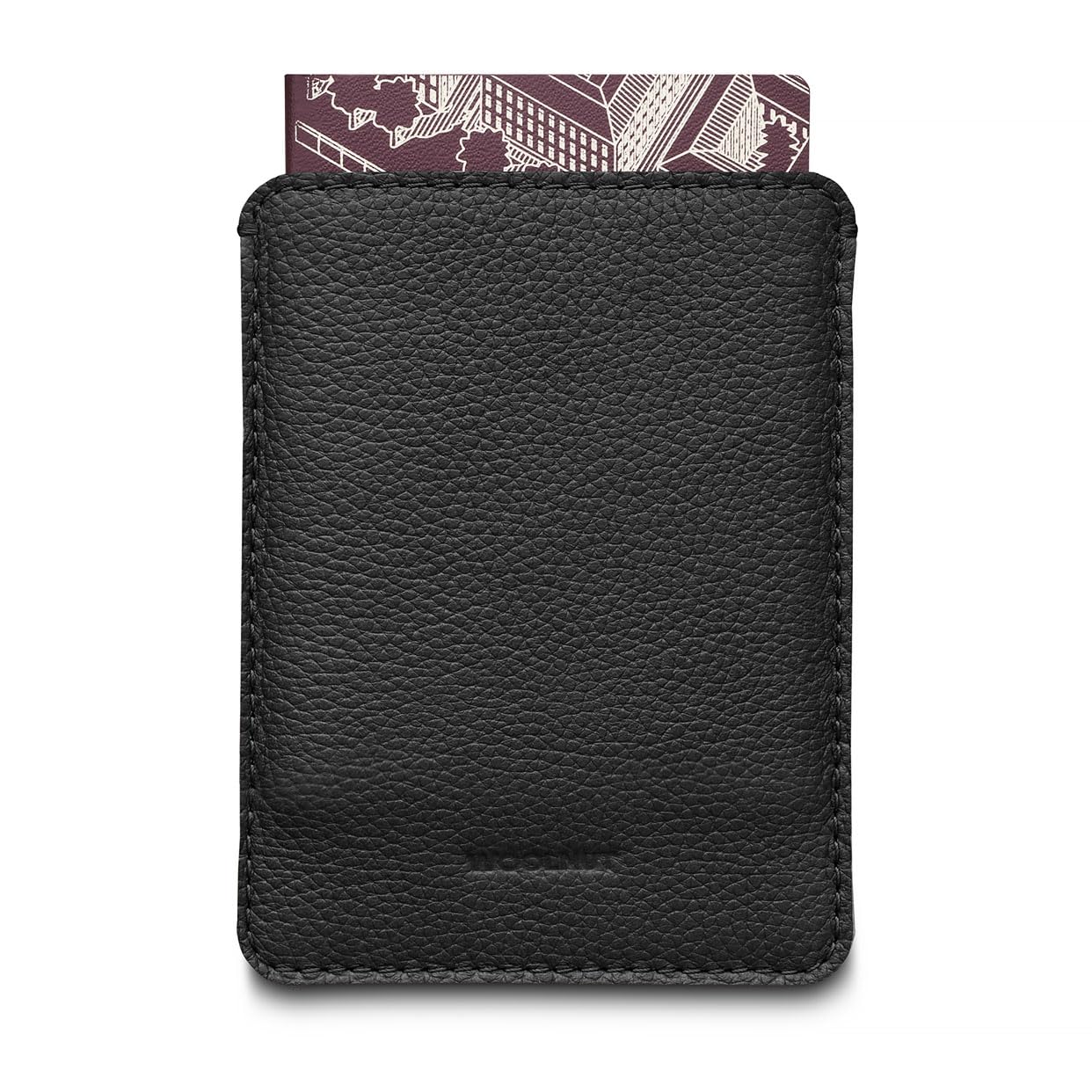 Woolnut Full-Grain Leather Sleeve, Case, Cover for Passport - Black