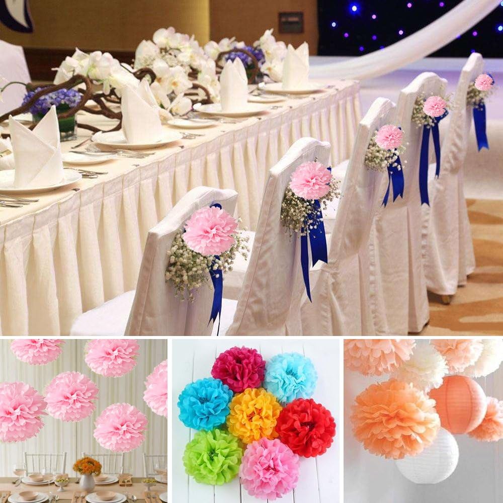 Hmxpls 10pcs Tissue Hanging Paper Pom-poms Flower Ball Wedding Party Outdoor Decoration, Premium Tissue Paper Pom Pom Flowers Craft Kit(Pink): Home & Kitchen