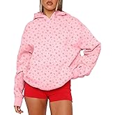 JEIBKOUY Womens Oversized Ditsy Floral Hoodie Loose Crewneck Fleece Hooded Sweatshirt Y2k Pullover Tops Fall Winter Outfits