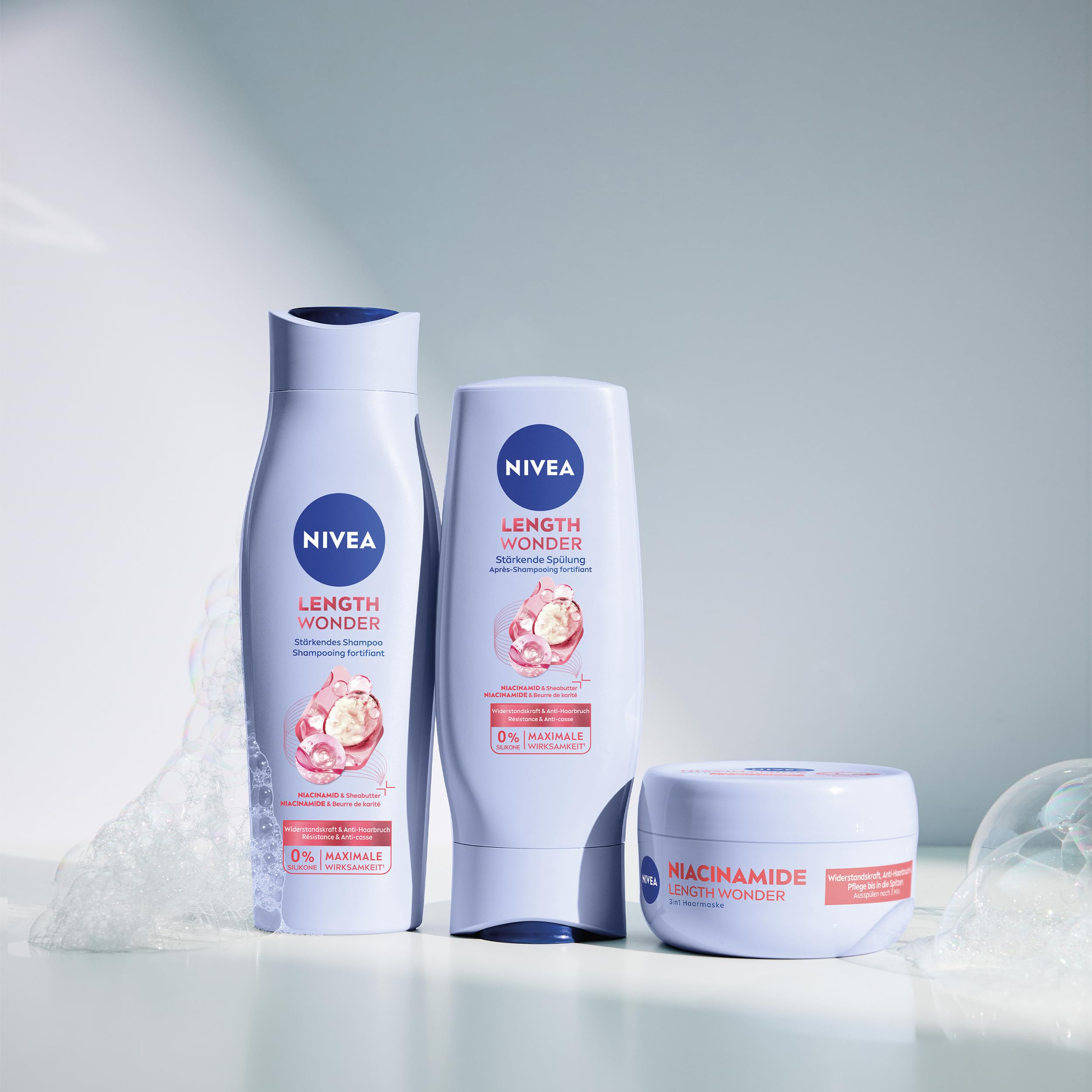 NIVEA Length Wonder stärkendes Shampoo, stärkendes Shampoo mit Niacinamid und Sheabutter, Pflegeshampoo für langes Haar ohne Spliss (250 ml) 5