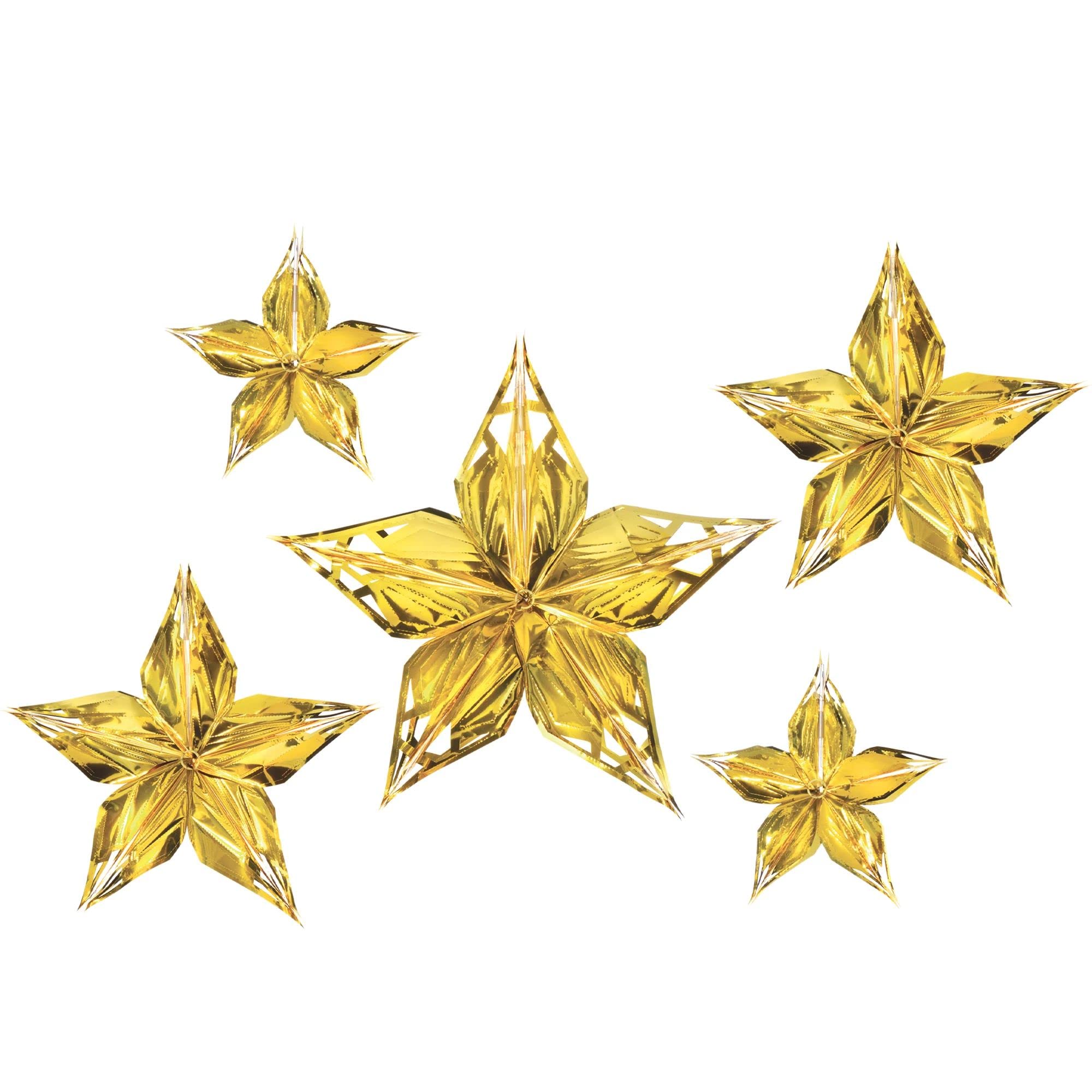 (PKT) Hollywood G&G 3D Metallic Star Decorations 20cm (5 pk) - Glitz & Glam