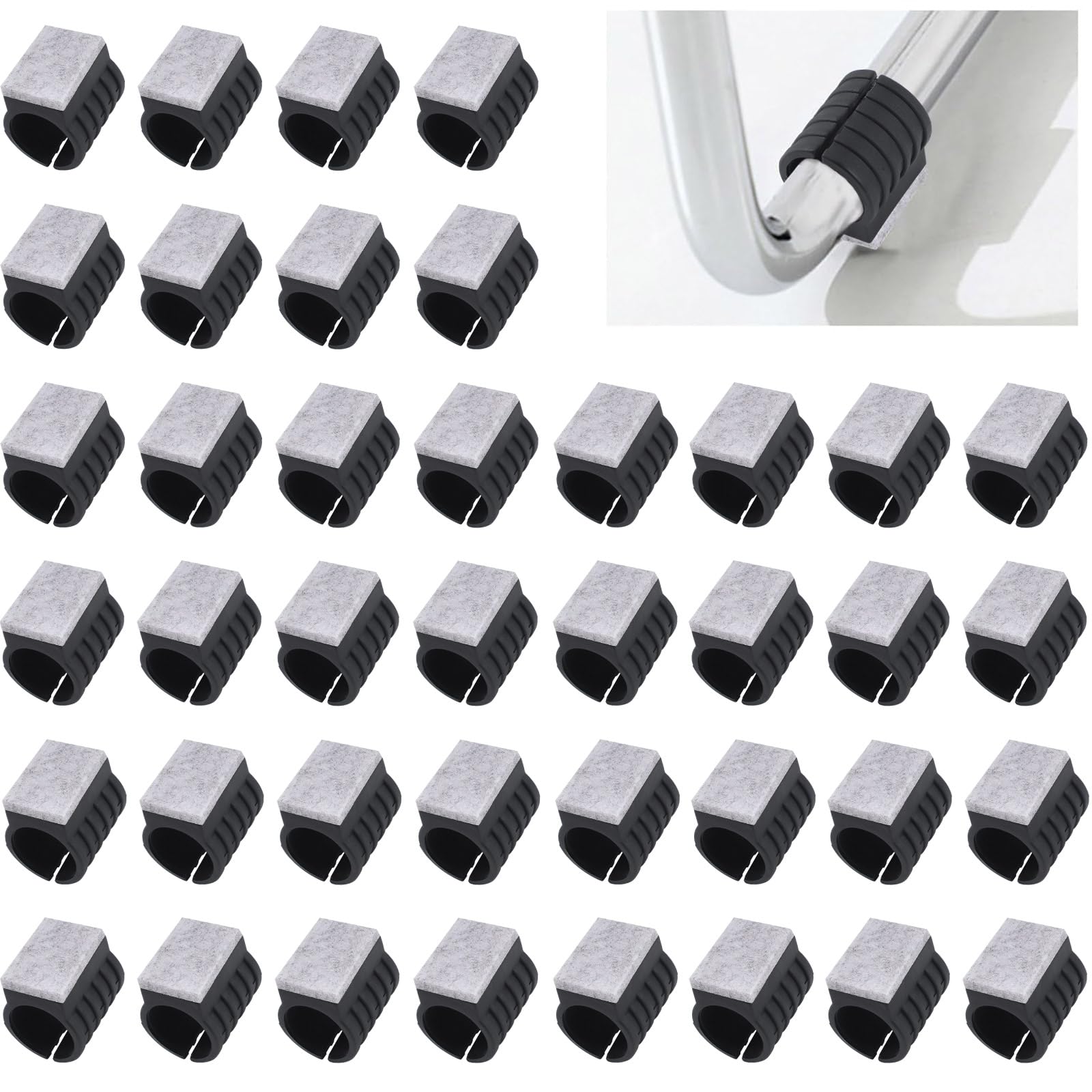 UFURMATE 40Pcs Chair Pad with Locating Peg Plastic Chair Leg Floor Protectors with Felt Pads 16mm Non-Slip Chair Legs Tips Caps for Round Sled Base Chair Leg (Black)
