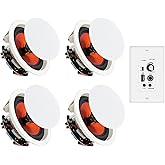 STUDIOFINIX 8" Bluetooth Ceiling Speaker with A 4-Channel Wall Amplifier,400W Max Power Output Pair - Perfect for Clear Sound in Living Room, Office, Kitchen, Basement & Covered Patio (4 Speakers)