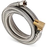 (1 Pack) Seelink 6FT Stainless Steel Dishwasher Hose, 3/8" COMP x 3/8" MIP 90 Degree Elbow, Brust Proof Water Supply Line