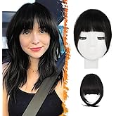 BARSDAR Human Hair Clip in Bangs - 100% Real Human Hair Clip in Bangs for Women - Natural Black French Bangs Fringe with Temples Real Hair Bangs Extensions Hairpieces - Natural Black
