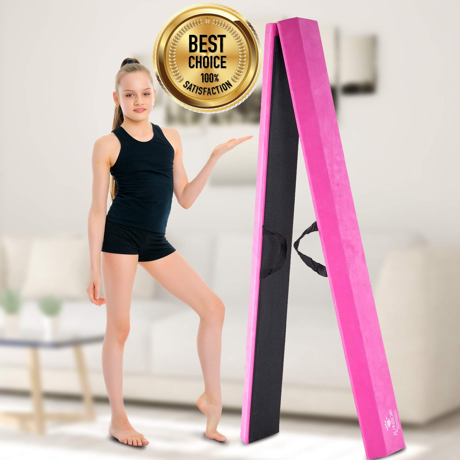 Junior Gymnastics Balance Beam 8 Ft Folding Wood Core Low Floor Beam