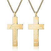 Yifnny Football Cross Necklace for Men, Stainless Steel Bible Verse Religious Faith Christian Scriptures Pendant Cross Chain First Communion Baptism Sports Jewelry Gifts