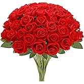 MERIXMAS Roses Artificial Flowers, Fake Velvet Silk Roses in Bulk for Home Decor Indoor, Fake Roses Realistic Flowers with Stems for Wedding Centerpiece Party Decor (24, Red)