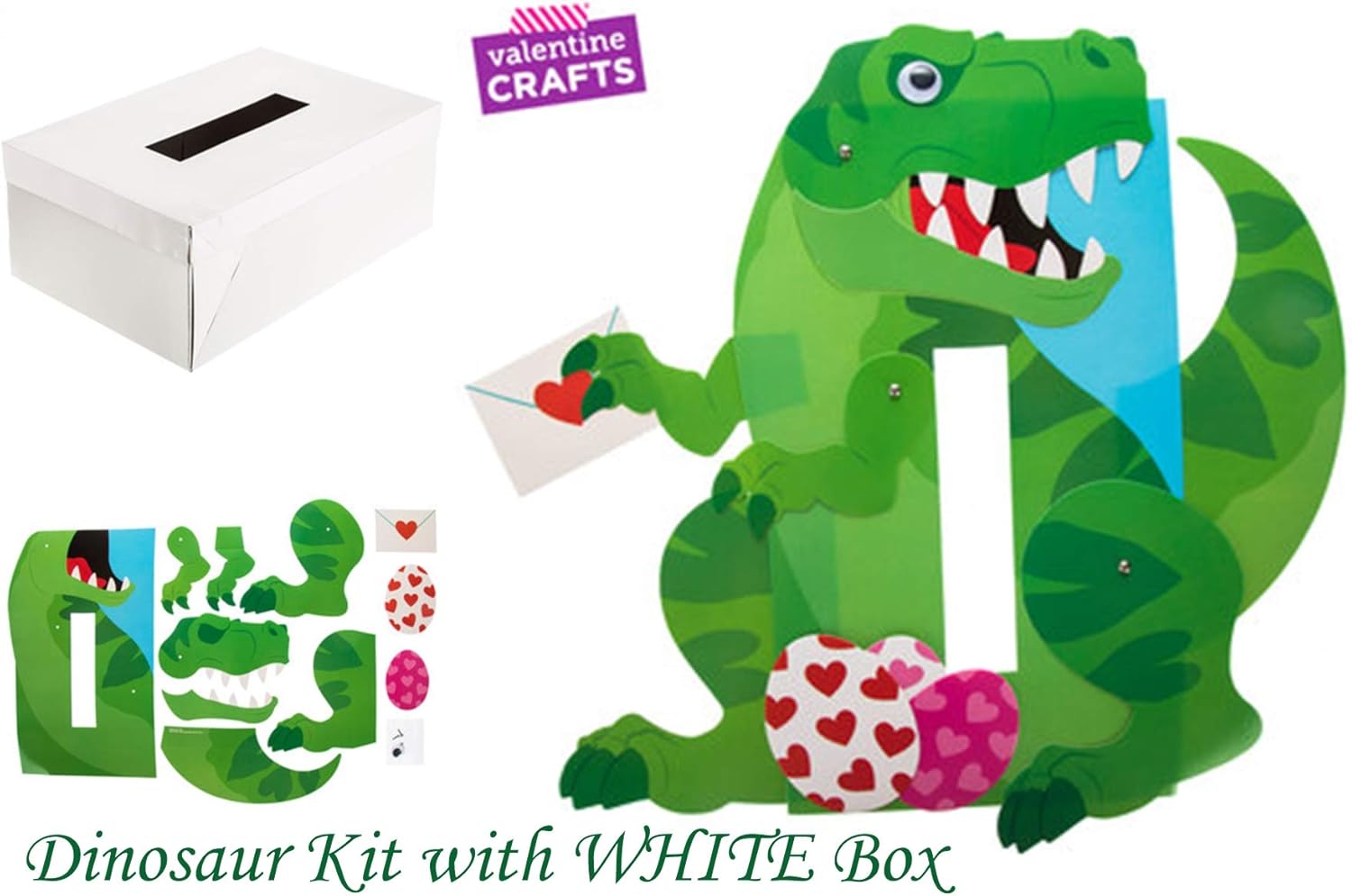 Mission Gallery Darling DIY Box Craft Kit for Valentines Card Exchange Great for Boys! (Dinosaur w White Box)