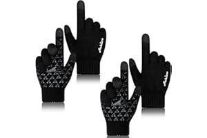 Achiou Winter Gloves for Men Women, 2 Pairs Touch Screen Texting Warm Running Gloves Thermal Soft Knit Lining, Elastic Cuff