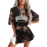 CSDAJIO Women's Casual Short Sleeve Loose Shirt Oversized T-Shirt Trendy Going Out Crew Neck Summer Graphic Tees
