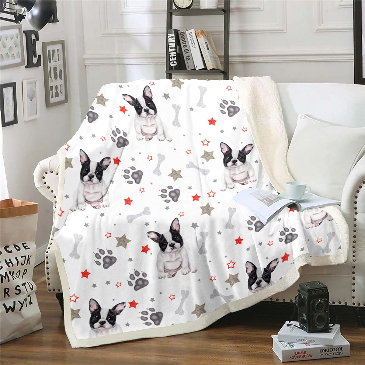 Loussiesd French Bulldog Sherpa Blanket Cute Dog Fleece Throw Blanket 3D Animal Theme Plush Blanket for Kids Boys Girls Dog Lovers Pet Dog Fuzzy Blanket for Sofa Bed,Single 50x60 Inch