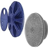 Silicone Face Brush Handheld Facial Cleansing Scrubber, Dark Blue+Gray | Gentle Exfoliating, Massaging, Makeup Remover, Oil Remover, Food-grade Soft Bristle, Hygienic for All Skin Types, INNERNEED