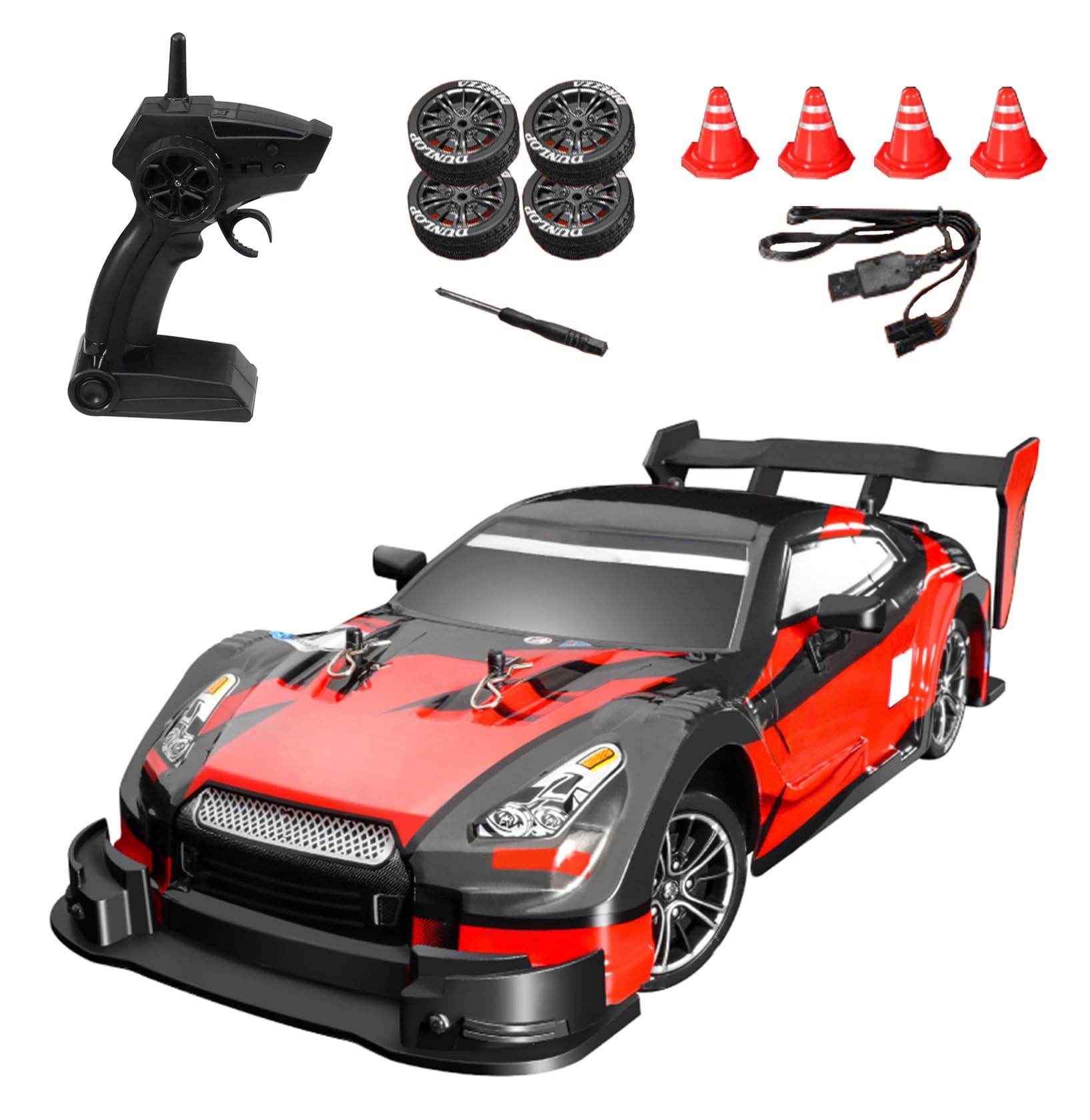 Hylukon RC Drift Car, 2.4GHz 1/16 Remote Control Cars, High Speed 40km/h 4WD Remote Control Racing Car with Lights, Electric Toy Car Teen Gift RTR