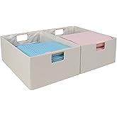 ANMINY 2PCS Storage Baskets for Organizing Collapsible Fabric Storage Bins Boxes with Wood Handles Closet Shelves Cube Organizer Bins Clothes Laundry Storage Container - Small, Beige