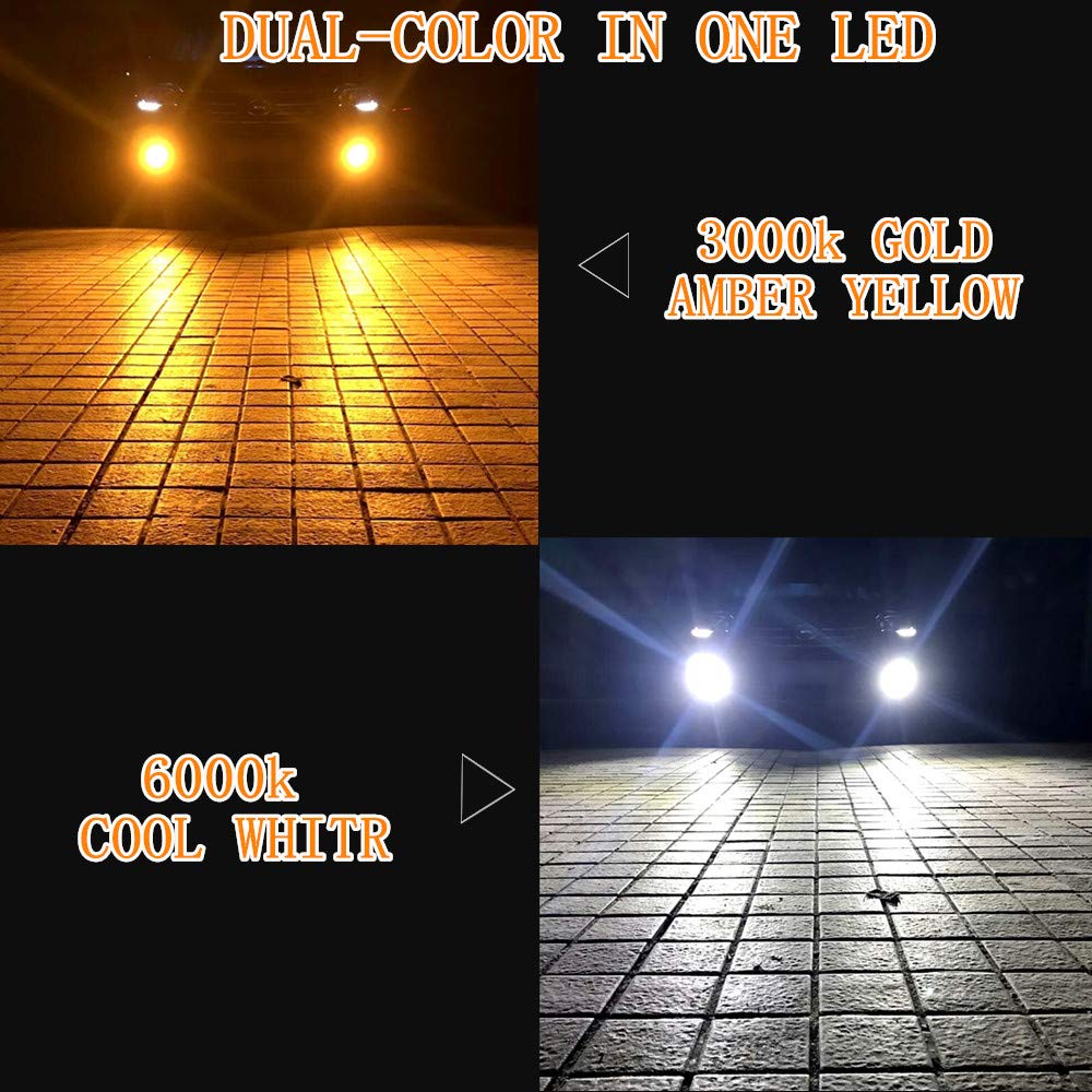 LED Fog Light Bulb, Hight power LED Dual Color in One esigh white and yellow Switch Freely for H11/H8/H9 (pack of 2)