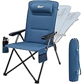 Portal Reclining Camping Chair with Adjustable Back Folding Camp Recliner for Adults Portable High Back Oversized, 350LBS (Blue)