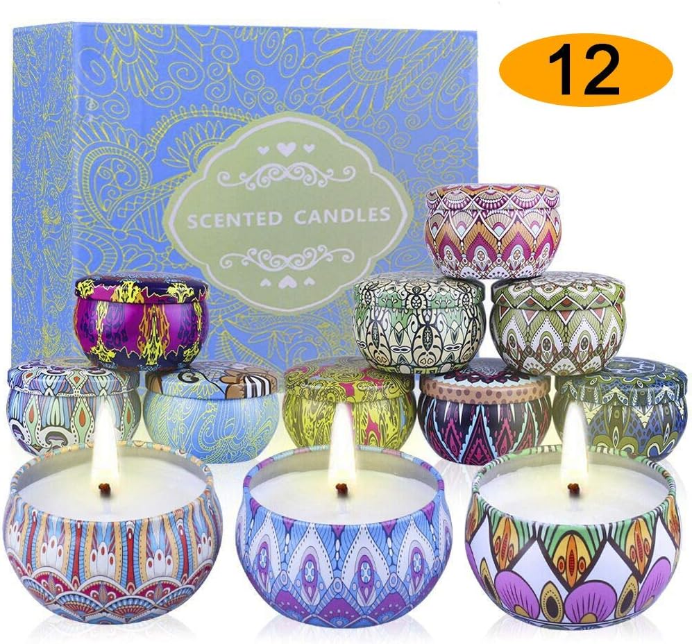 YIIA Fruity Scented Candles Gift Set, Natural Soy Wax Travel Tin Candle Stress Relief Aromatherapy with Sweet Odor 12-Pack