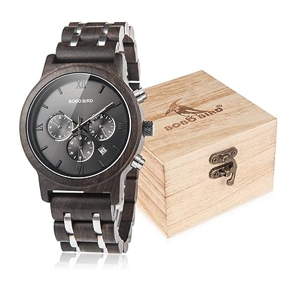 BOBO BIRD Mens Wooden Watches Luxury Wood Metal Strap Chronograph and Date Dispaly Quartz Watch Versatile Male Timepieces - Metal Black