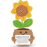 Positive Crochet Sunflower – Cute Christmas Stocking Stuffer Handmade Gift for Women Men, Birthday Thanksgiving Basket Filler, Emotional Support Desk Buddy & Self-Care Gift for Mom Dad Friend Coworker