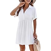 BMJL Women's Swimsuit Cover Up V-Neck Bathing Suit Cover Up Button-down Beach Dress(White,M)