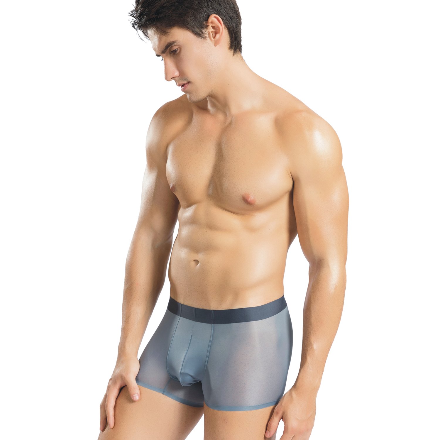 MU BAMBOO Soft Thin Men\'s Underwear Light Breathable Sports-Inspired Comfortable Boxer Shorts Quick-Drying Boxer-Brief Grey Blue XXL