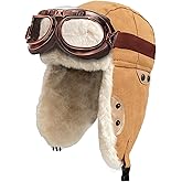 Peicees Aviator Hat and Goggles for Adult Costume Accessories Pilot Cap Vintage Goggles Trapper Hat with Fur Ear Flaps
