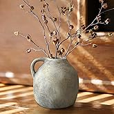 GDSZJLJ 5.6 Inch Vintage Ceramic Rustic Vase with Handle,White Grey Pottery Flower Vase for Home Decor,Rustic Farmhouse Vases for Kitchen,Bedroom,Living Room,Wedding Centerpiece