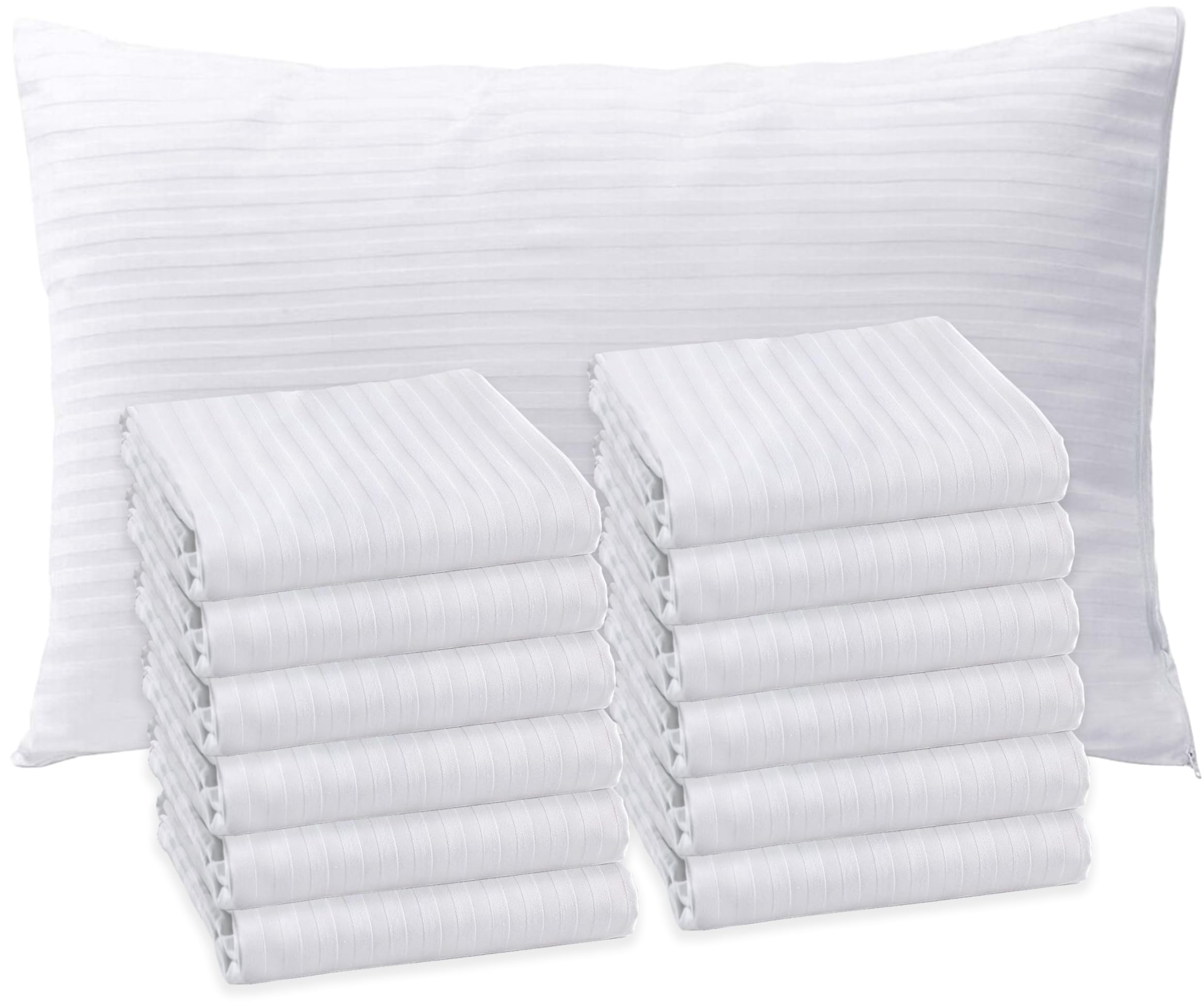 Sirenpho Pack of 12 Pillow Protectors Zippered Covers 50x75cm, Anti Dust Mite Anti-Allergy Hotel Quality Satin Stripe Pillow Case, Pillow not Include