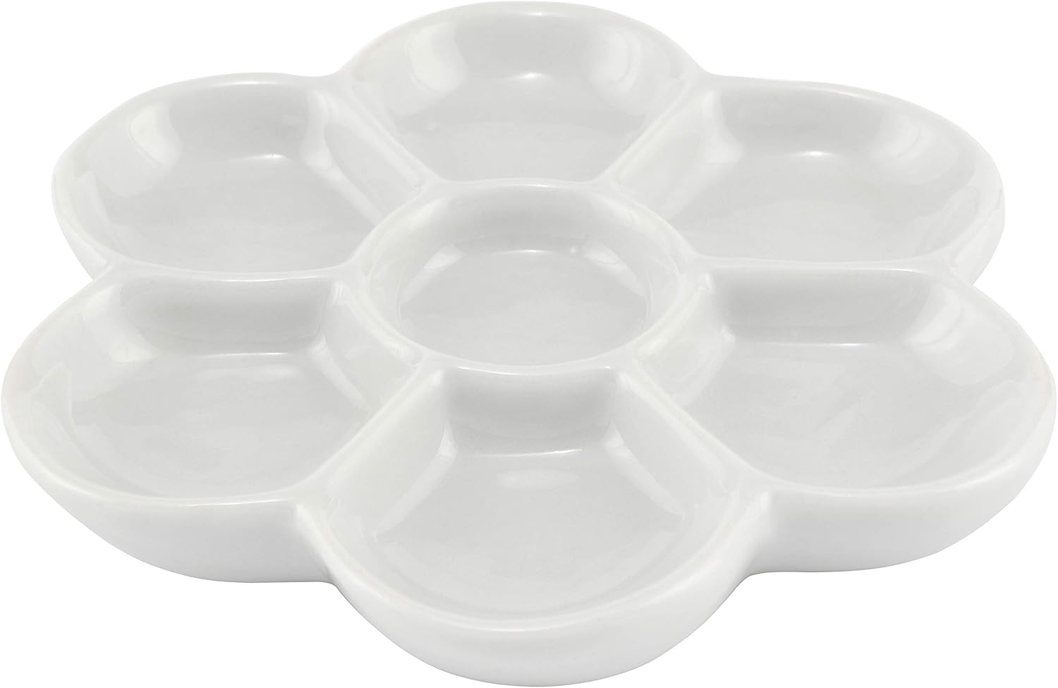 Creative Mark Glazed Flower Porcelain Paint Palette Tray for Watercolor, Gouache, Color-Mixing - White 4¾" inch Diameter