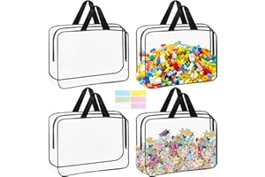 FACULX 4 Packs Toy Storage Bags with Labels, Clear PVC Toy Board Game Organizer Bags with Zipper, Waterproof Organizing Bags for Building Blocks Puzzle and Kids Books