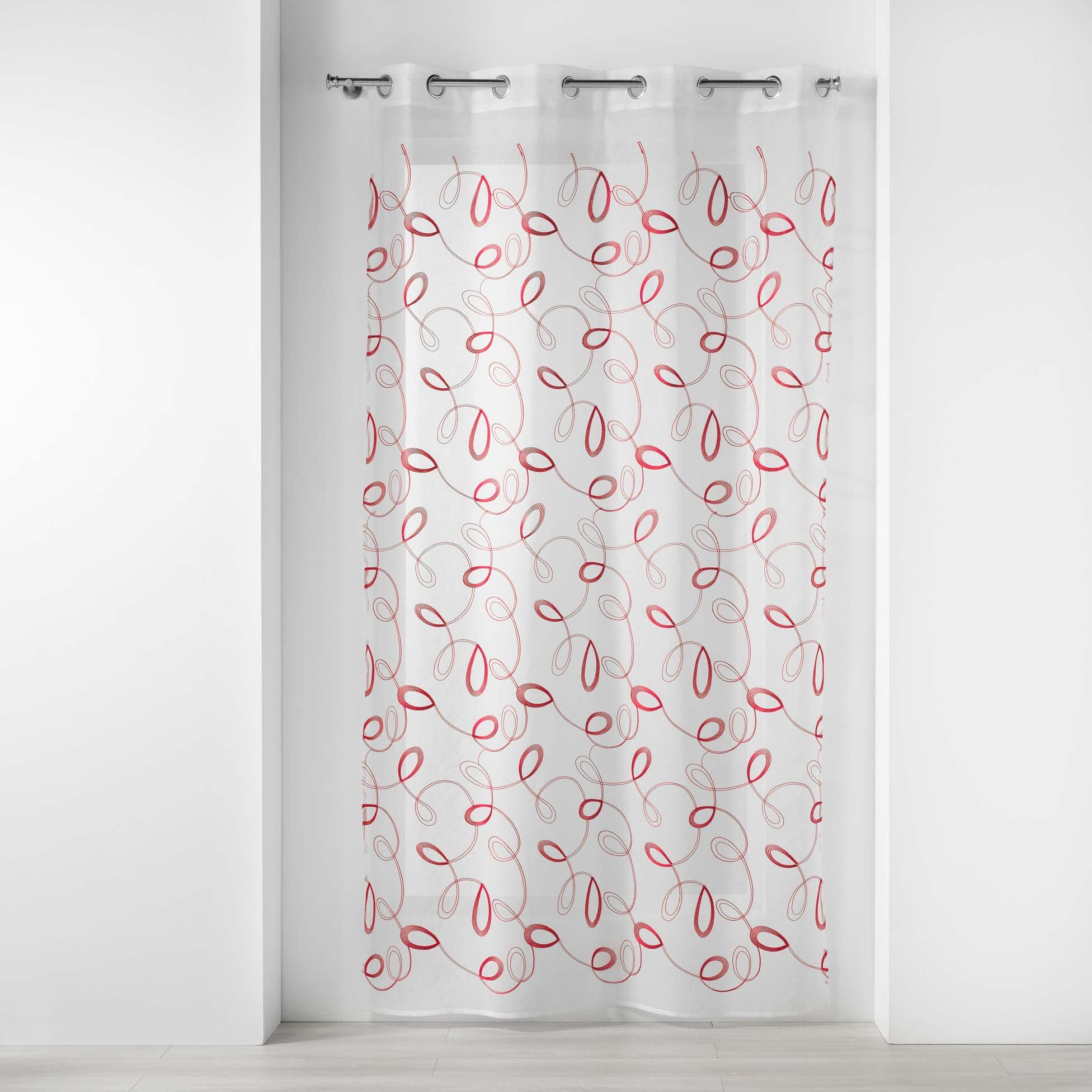 Douceur d'Intérieur, Red Eyelet Curtain 140 x 240 cm Sandblasted Embroidered Hoops