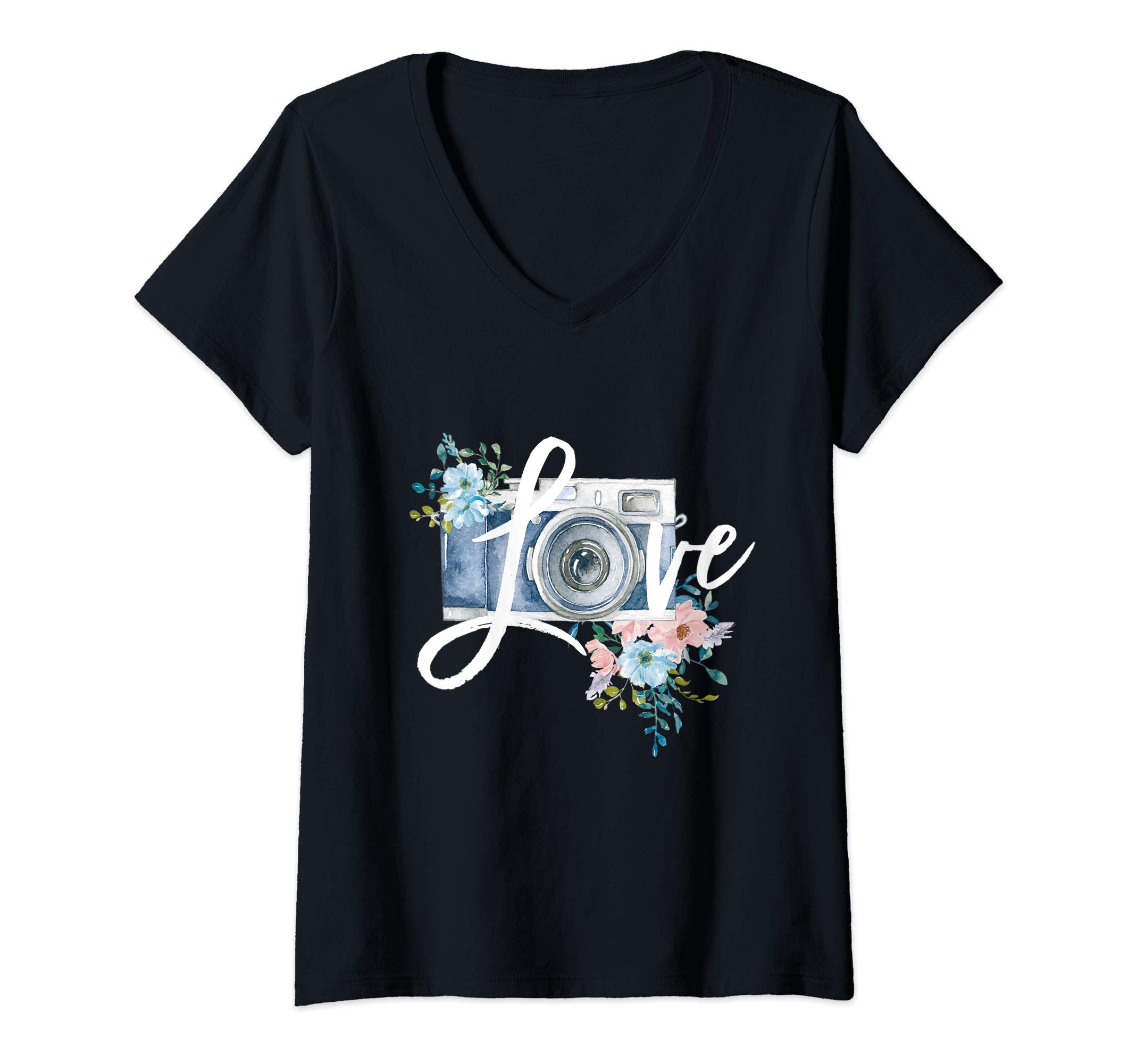 Photo 1 of ***SIMILAR PRODUCT***
Womens Photographer Gift Cute Shirt for Women Camera with Flowers V-Neck T-Shirt S