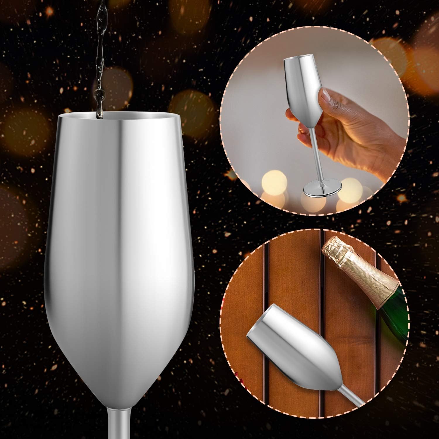 FOOLS ALIBAI 2 Pack Stainless Steel Champagne Glasses, 8oz Stemmed Unbreakable Champagne Glasses - Image 5