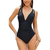 WEAVIVIGRO Women's One-Piece Swimsuit Crisscross Back with Deep V-Neck Tummy Control Slimming Bathing Suit