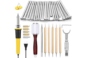 QMNNMA Leather Stamping Tools, Leather Carving Set, Working Kit for Beginners with Wood Burning Kit, Stamp Punch Set and Adjustable Swivel Knife, Carving Working Saddle Making