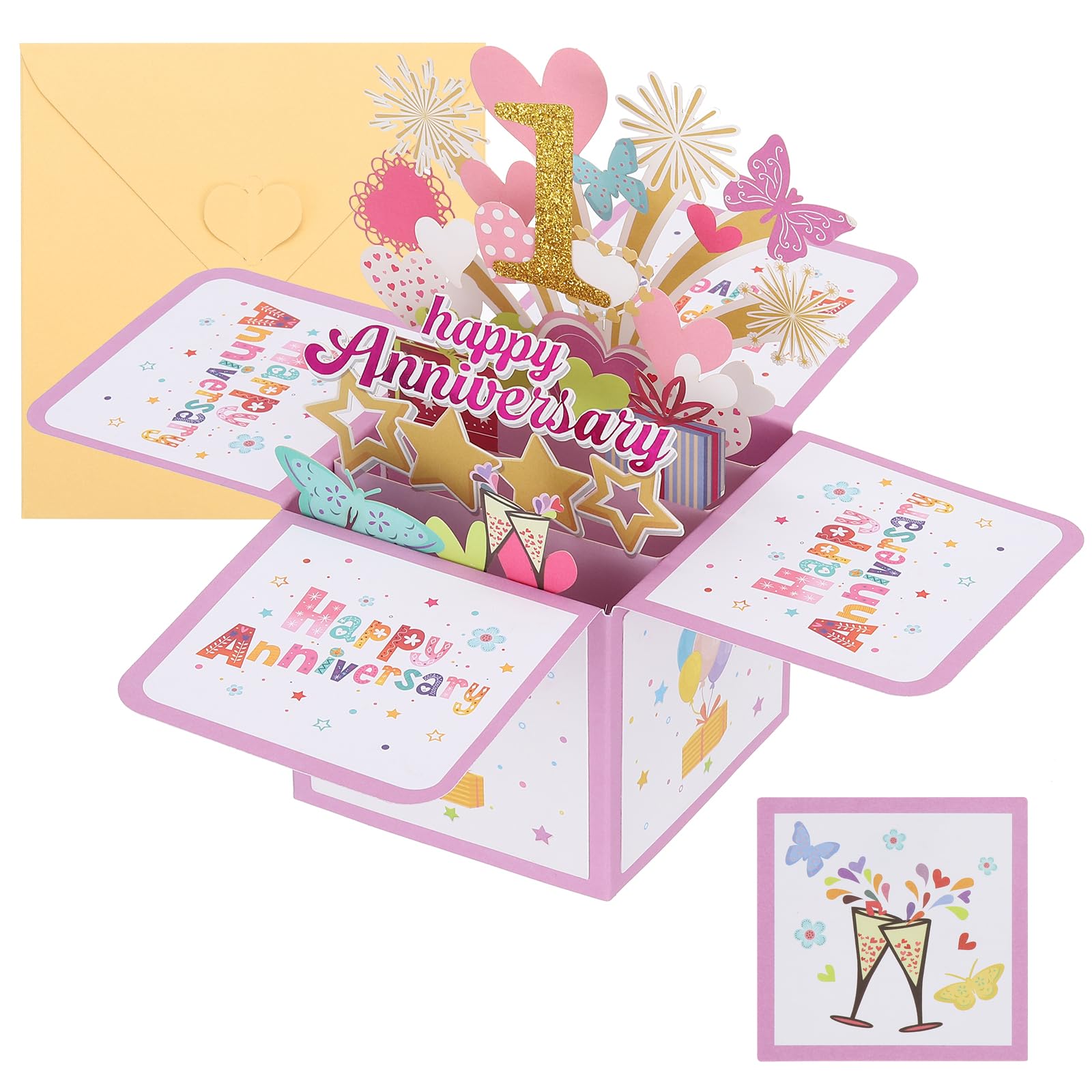 PATIKIL 1 Year Anniversary Card, Happy Anniversary Cards Wedding Anniversary Card for Wife Men Her Couple, Pink