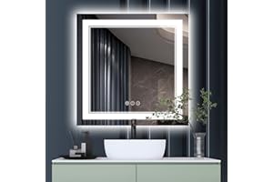 ISTRIPMF 36 x 36 Inch Led Mirror for Bathroom, Backlit and Front Lighted Bathroom Vanity Mirror with Lights, Anti-Fog, 3 Colors Dimmable, Memory, Shatterproof Wall Led Mirror